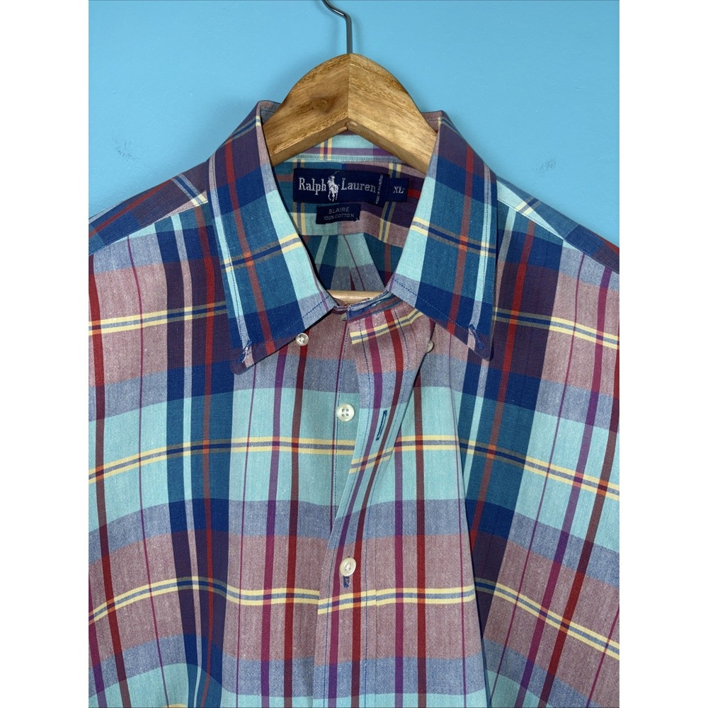 Polo Ralph Lauren Blaire Vintage Plaid Button Down XL Short Sleeve Old Money